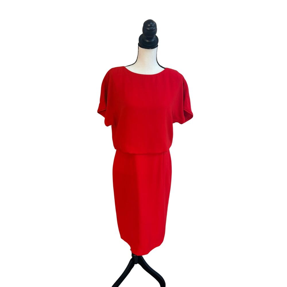 Lafayette 148 New York Red Blouson Dress Size 6 NWT Finesse Crepe Silk Midi